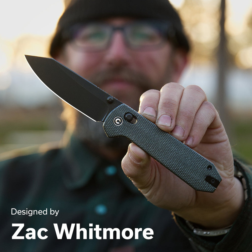 CIVIVI Over Yonder Thumb Stud & Crossbar Lock Knife Dark Green Canvas Micarta Handle (3.35" Black Stonewashed 14C28N Blade) C25027-1