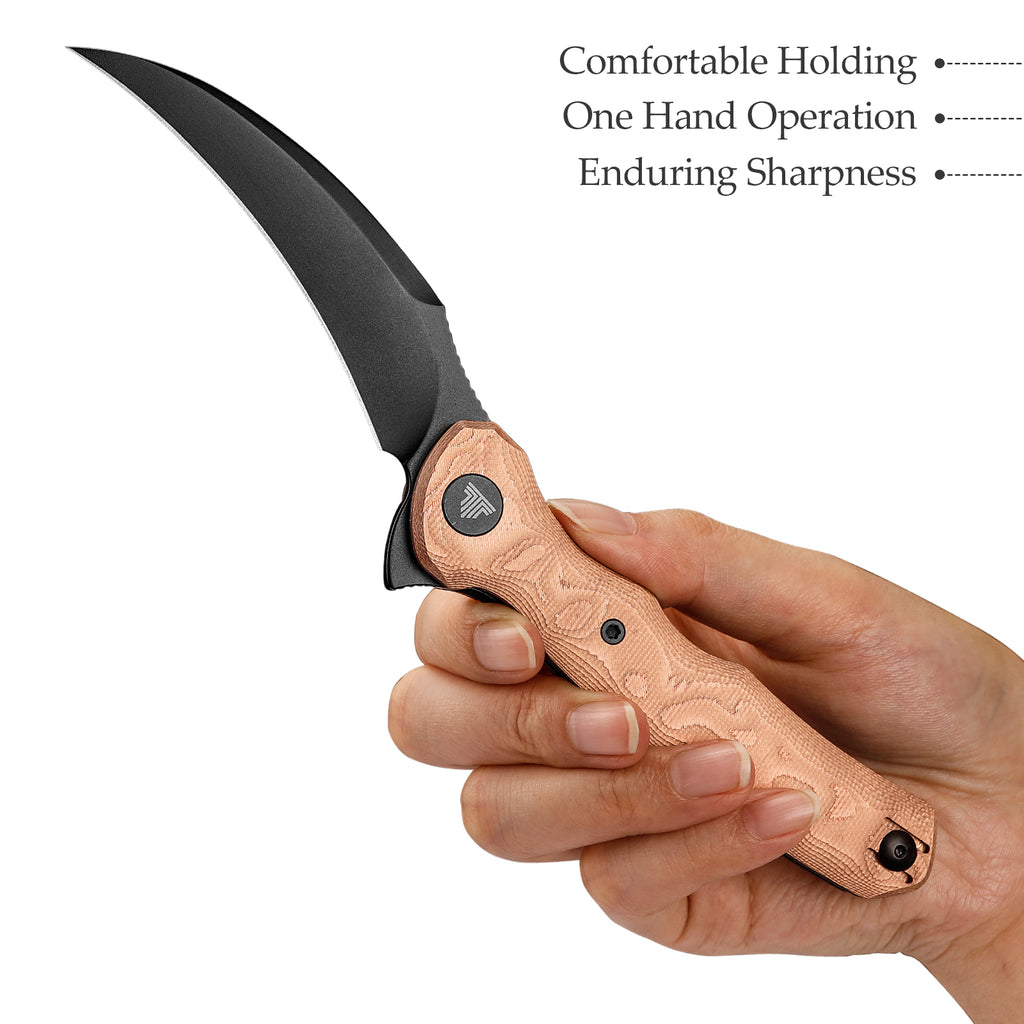 TRIVISA Lacerta-CU Liner Lock EDC Folding Pocket Knife 3.34'' 14C28N Steel Blade,Copper Foil Handle,Tiguass Design