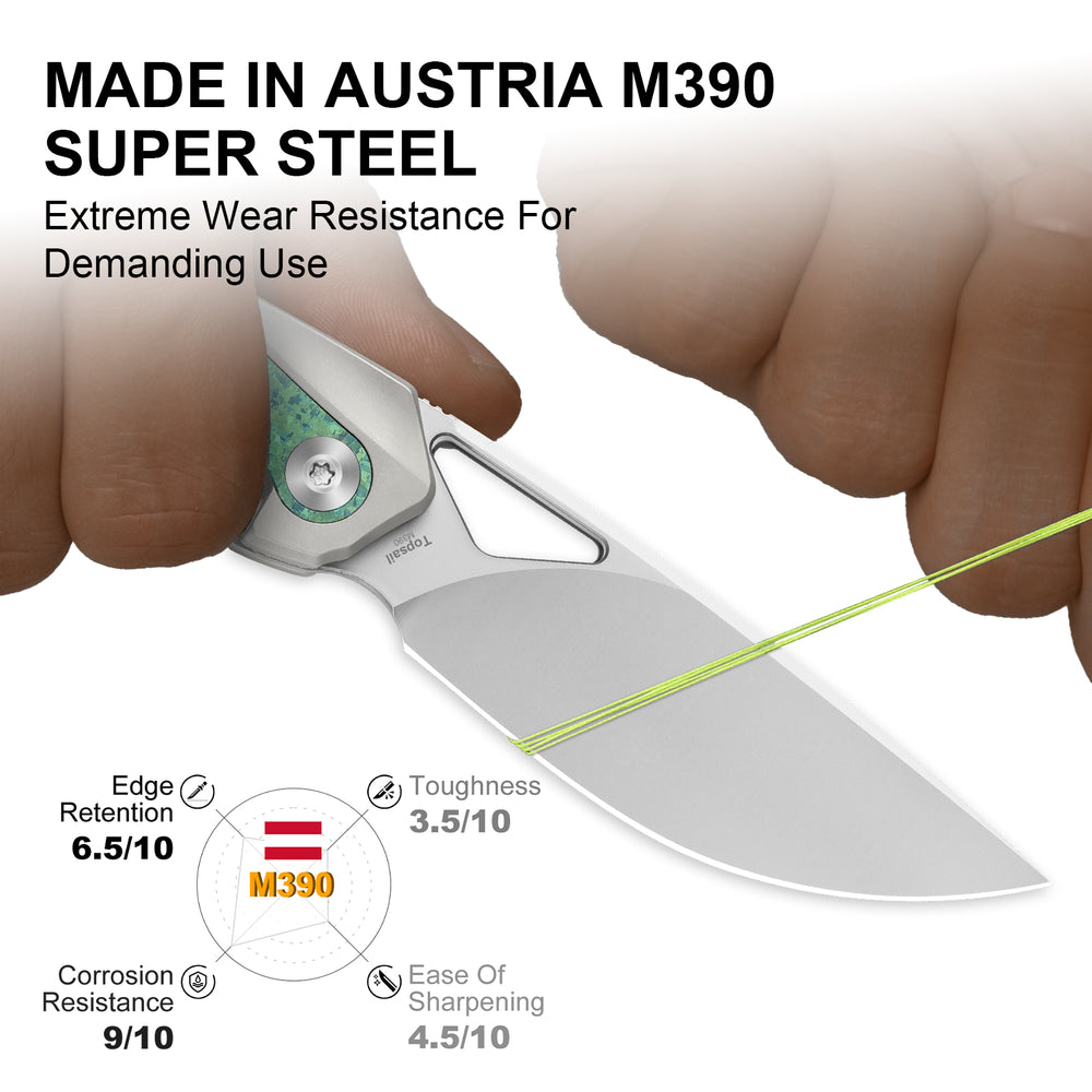 KIZER CUTLERY Topsail | M390 | Titanium & Crystallized Titanium | Front Flipper | Ki3735A4