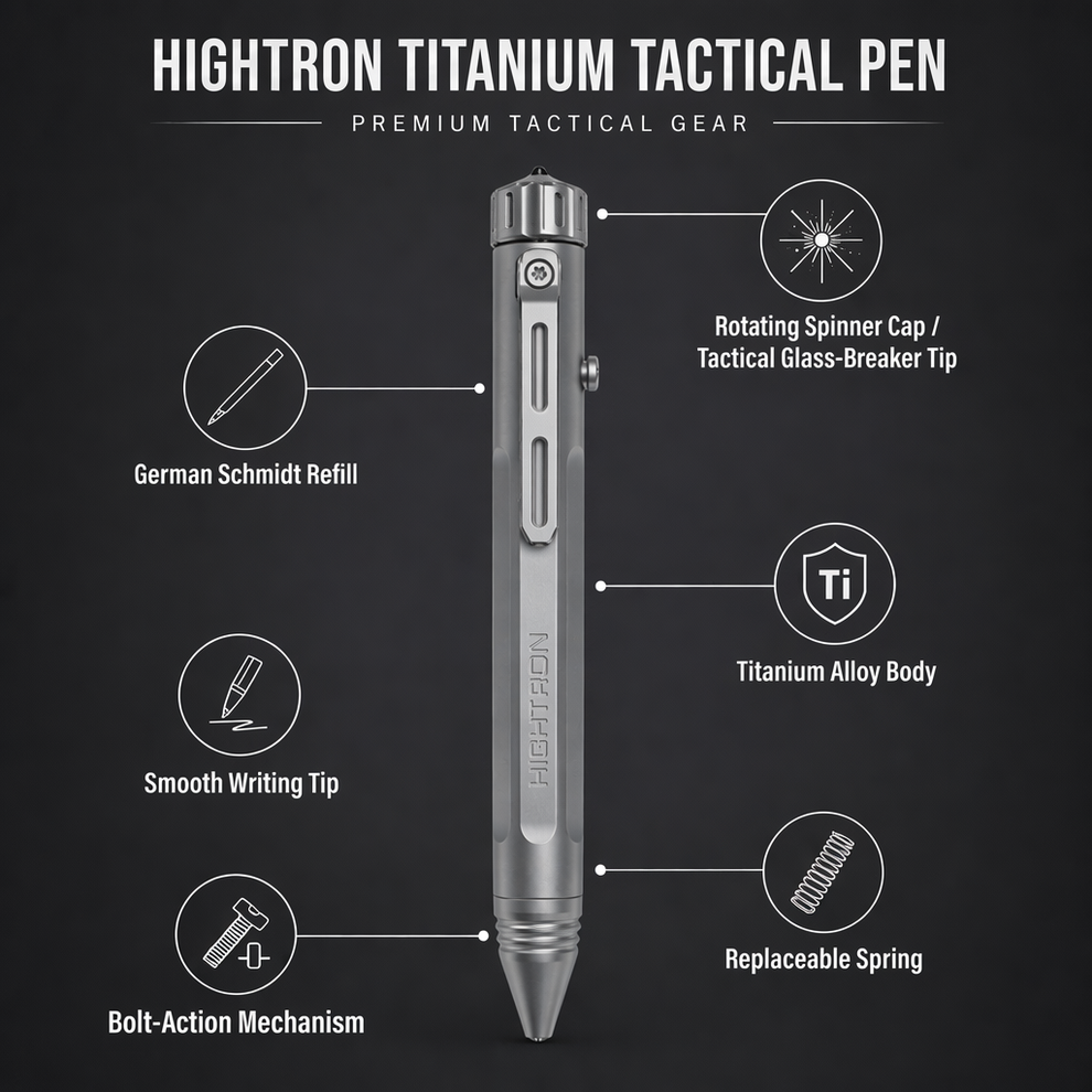 Hightron Vortron Titanium Pen, Sandblasted Gray Finish, Premium EDC Writing Tool