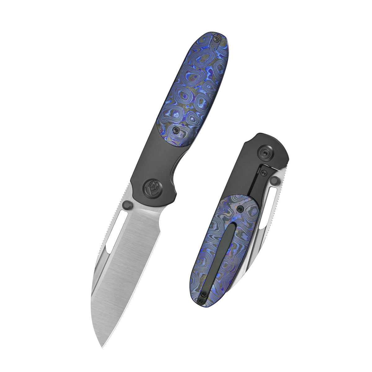 KB Icicle Pocket Folding Knife Frame Lock DLC Titanium with Zircuti Inlays 3.50" Belt Satin Elmax Blade KB432C
