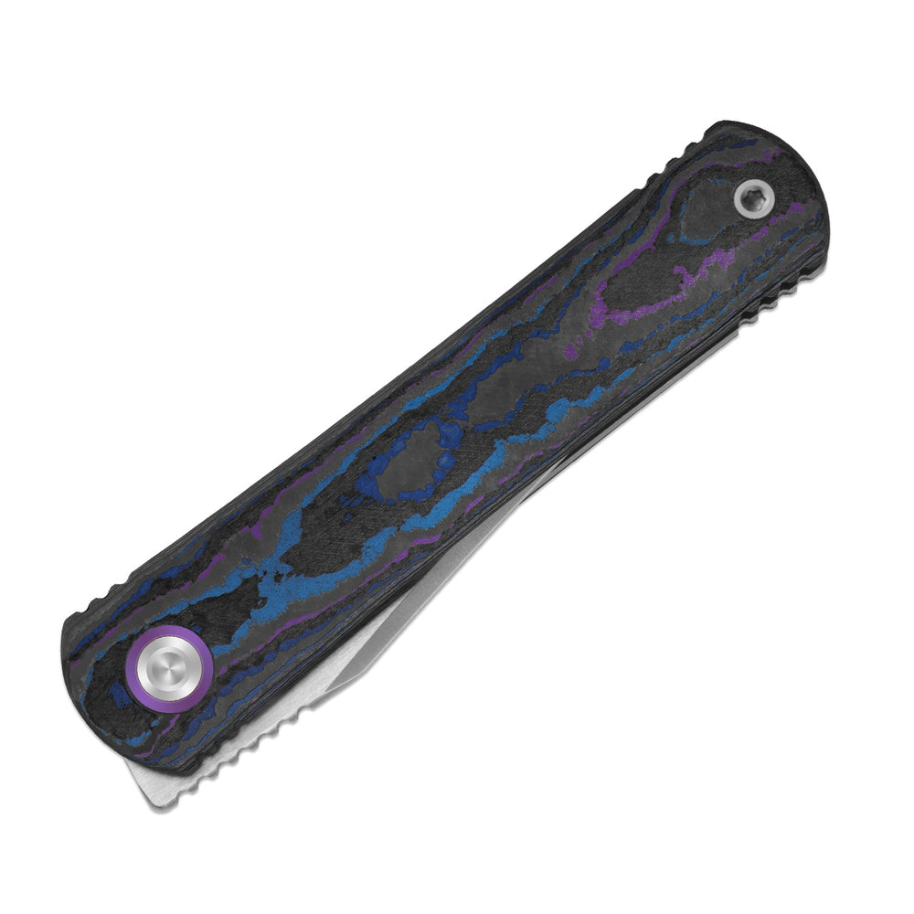 KIZER CUTLERY Feist 3 | CPM S90V + Stonewashed & Flat Brushed | Clip Point | Titanium & CamoCarbon Damtanium | KizerX™ 3499.3A2