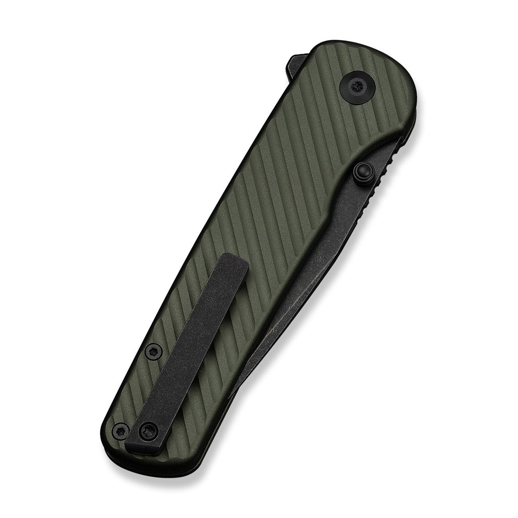CIVIVI Iron Tide Flipper & Thumb Stud & Button Lock Knife Forest Green Aluminum Handle (3.24" Black Stonewashed 14C28N Blade) C25011-2