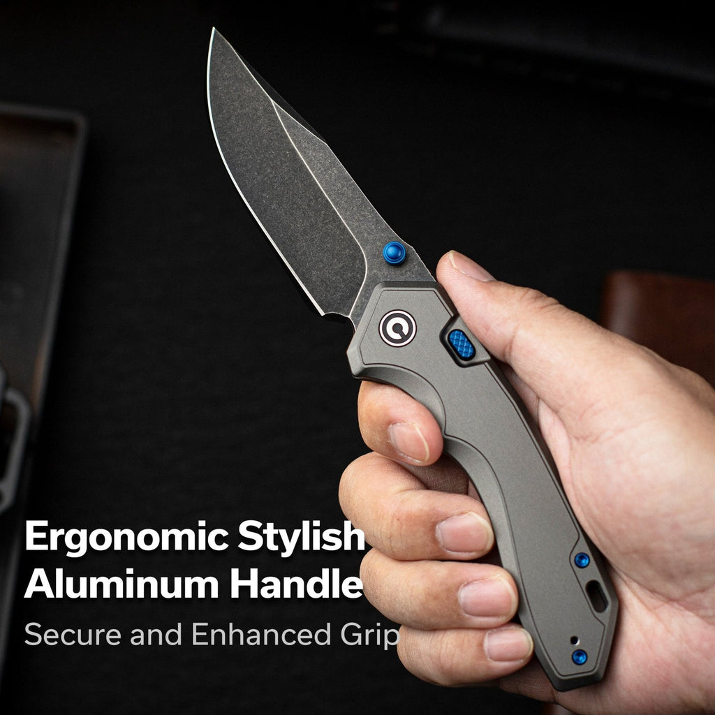 CIVIVI ELITE Brova Thumb Stud & Top Liner Lock Knife Gray Aluminum Handle (3.41" Black Stonewashed CPM S35VN Blade) CE25093-1