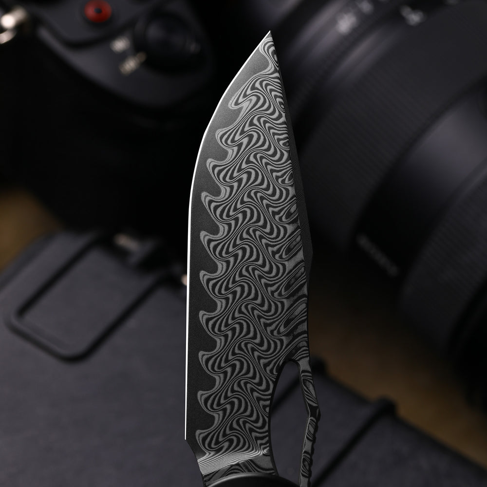 KIZER CUTLERY Allure | Acid Washed Damascus | Titanium & Panama Rosewood