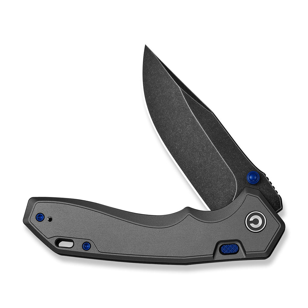 CIVIVI ELITE Brova Thumb Stud & Top Liner Lock Knife Gray Aluminum Handle (3.41" Black Stonewashed CPM S35VN Blade) CE25093-1