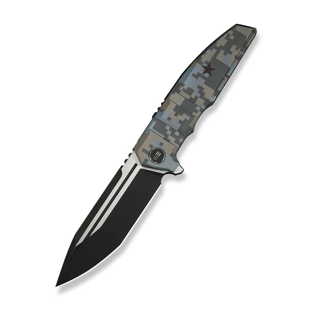 WEKNIFE Breach Flipper Knife Pixel Pattern Titanium Handle (3.85" Black Stonewashed Bohler M390 Blade, Satin Flat) WE25077-3