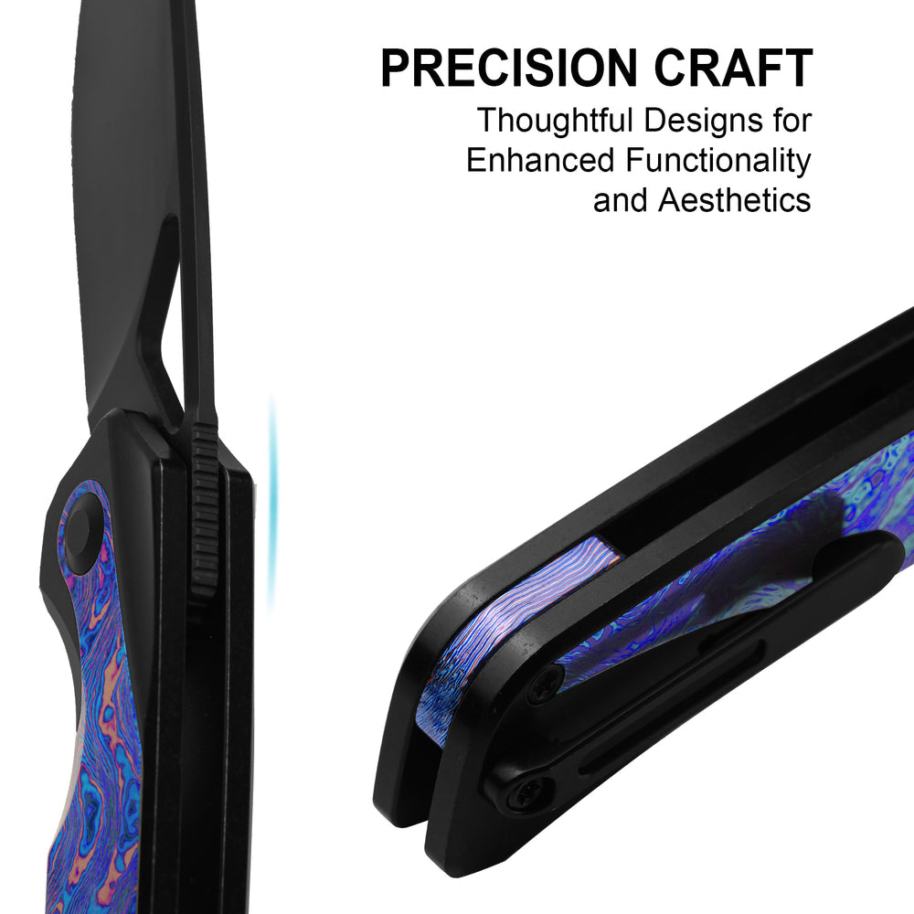 KIZER CUTLERY Topsail | S45VN | Titanium & Timascus | Matte DLC Ultra | Front Flipper | Ki3735A2