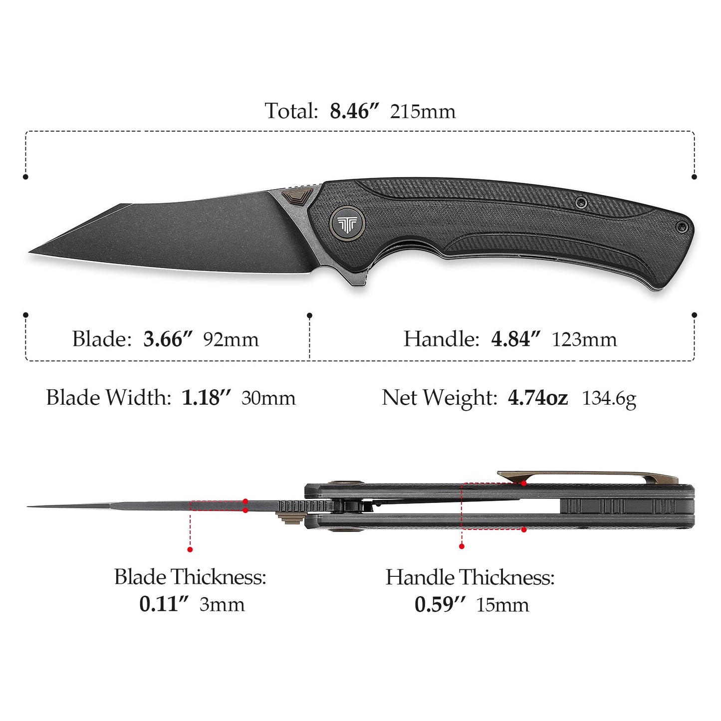 TRIVISA Lynx-03B Thumb Stud,3.66" S35VN Steel,G10 Handle