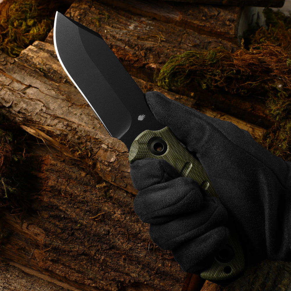 KIZER CUTLERY Sheepdog® Survival | Hammer Pommel · Bow Drill Divot | Green Micarta