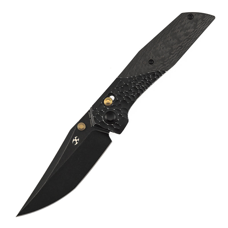 KANSEPT KNIVES Deadite | Crossbar Lock | Blackwash Aluminum (rock texture) with Twill Carbon Fiber Scales | 3.52" 154CM Blade | Tuffknives Design | T1081V4
