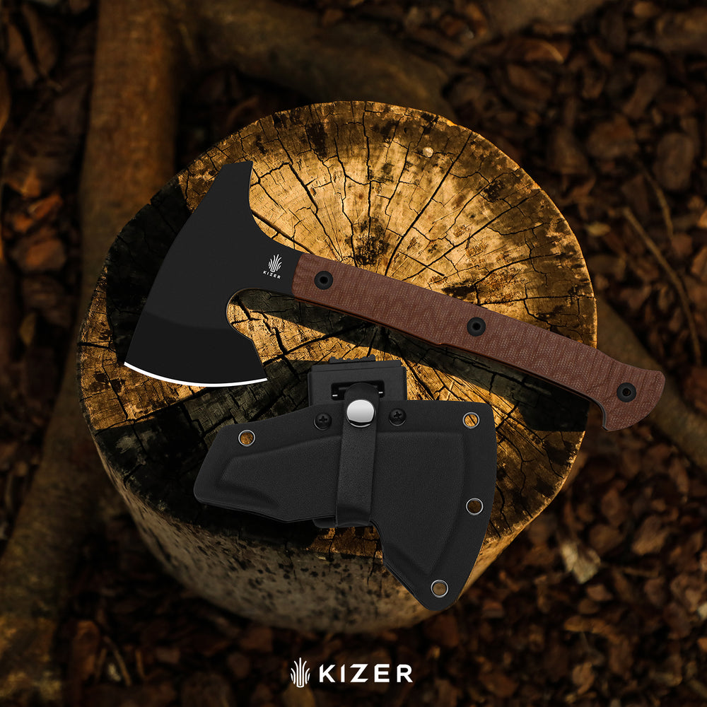 KIZER CUTLERY Urus | Lightweight Axe | 1095 | Black Coating | Micarta | Camping Outdoor Tool | KizerV™ 1073A1
