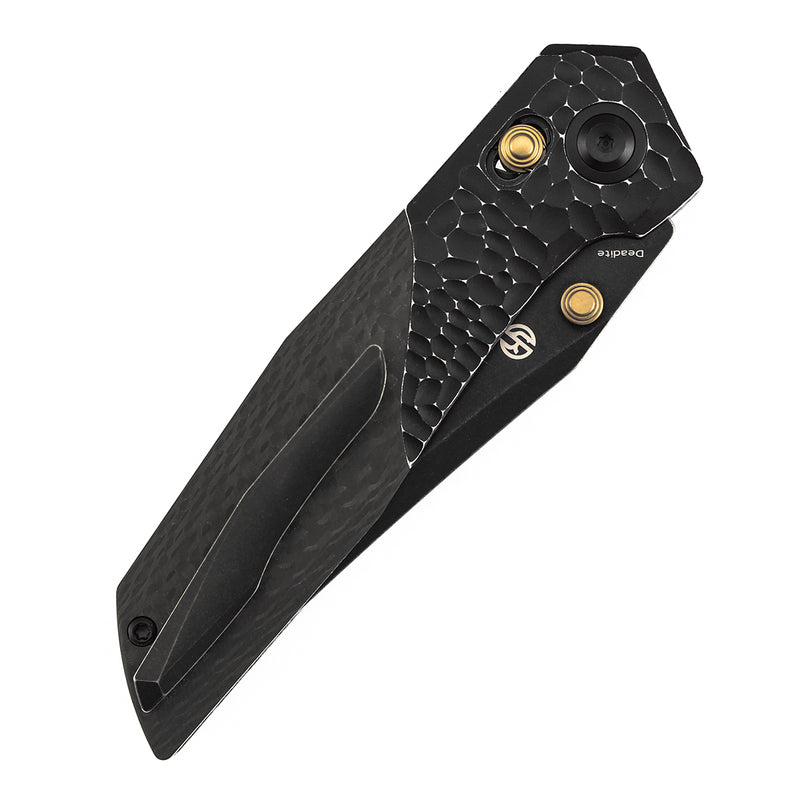 KANSEPT KNIVES Deadite | Crossbar Lock | Blackwash Aluminum (rock texture) with Twill Carbon Fiber Scales | 3.52" 154CM Blade | Tuffknives Design | T1081V4