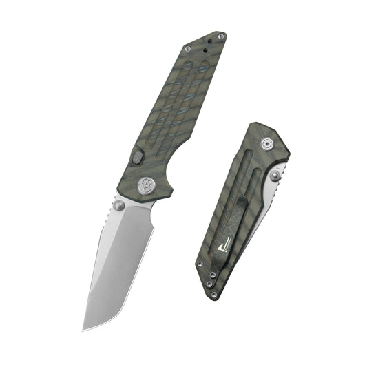 KB Relentless Folding Knife Flame Ano Titanium Handle 3.46'' Silver Bead Blasting M390 Blade KB462F