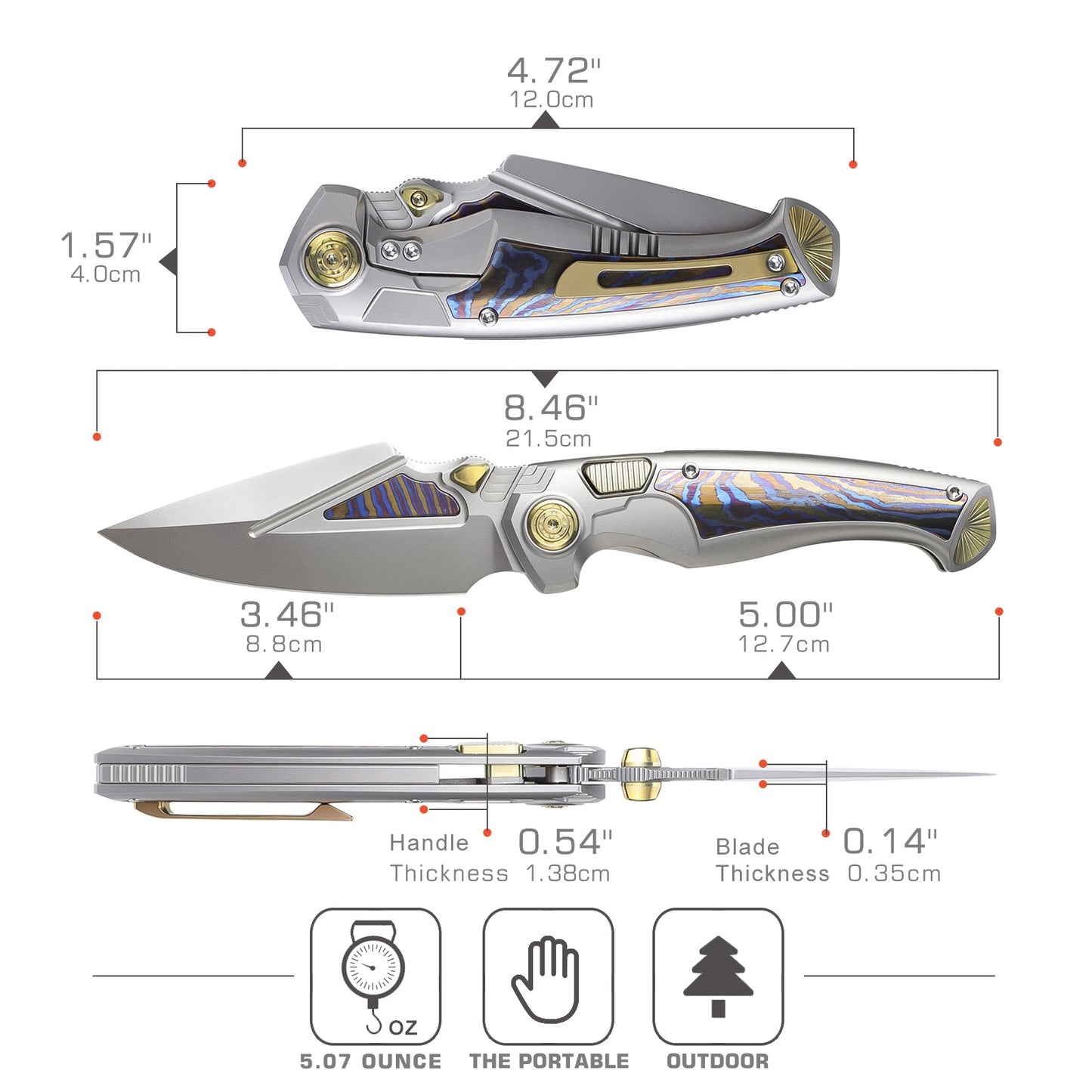 REMETTE RT-Scepter Innovative Button Frame Lock M390 Blade Timascus Handle Knife SCPT-A