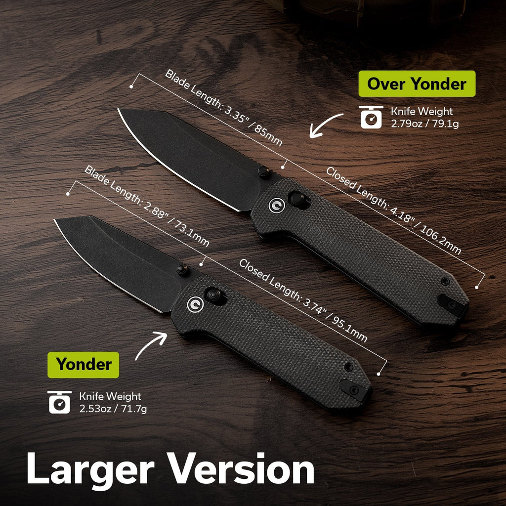 CIVIVI Over Yonder Thumb Stud & Crossbar Lock Knife Dark Green Canvas Micarta Handle (3.35" Black Stonewashed 14C28N Blade) C25027-1