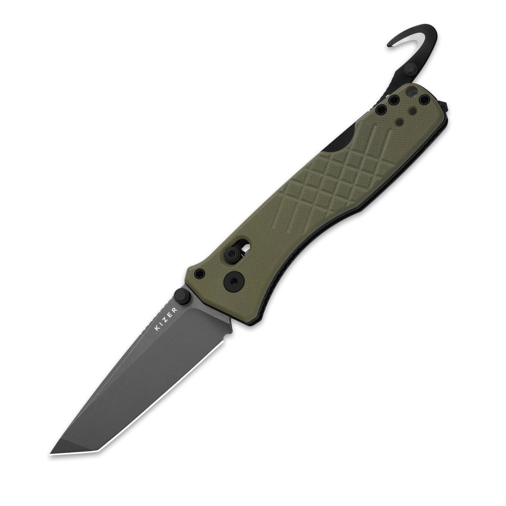 KIZER CUTLERY Aegis T | AEB-L | Green G10 | Rescue Hook & Glass Breaker