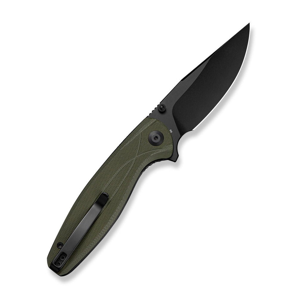 SENCUT Vyrce Flipper & Thumb Stud Knife OD Green G10 Handle (3.49" Black D2 Blade) S25104-1