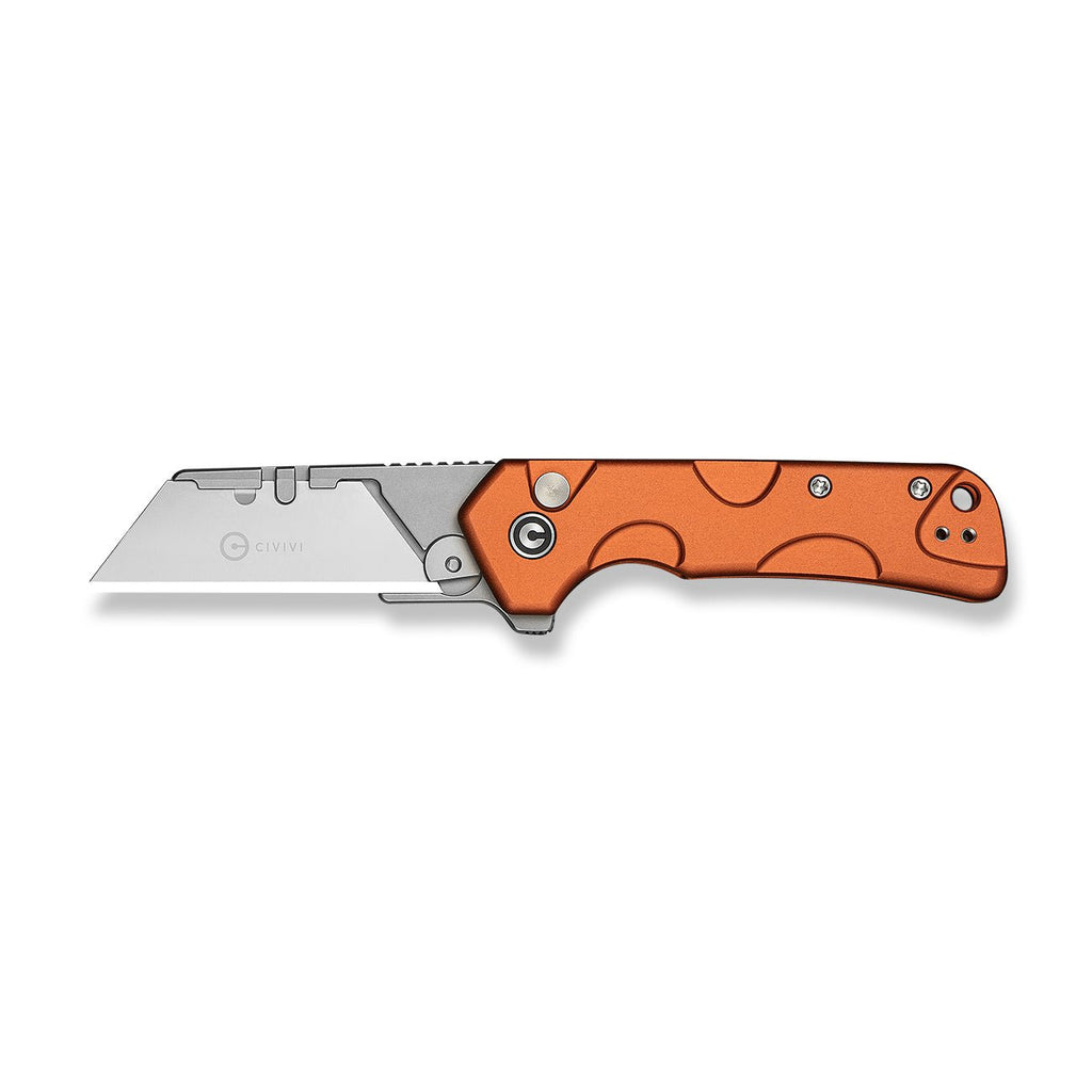 CIVIVI Pulsara Utility Flipper & Button Lock Knife Orange Aluminum Handle (2.44" Stonewashed S/S Blade Holder & Plain 6Cr13 Blade) C24041F-3