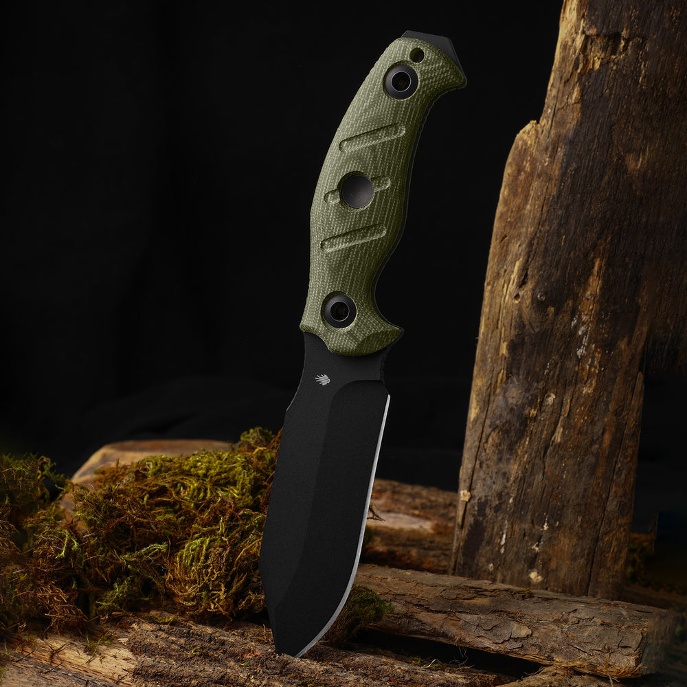 KIZER CUTLERY Sheepdog® Survival | Hammer Pommel · Bow Drill Divot | Green Micarta