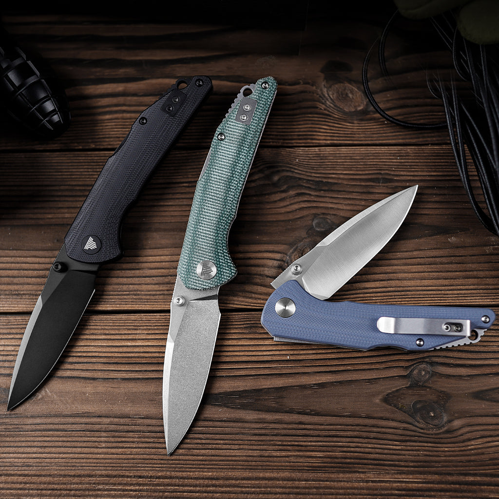 TRIVISA Arae-03G Back Lock EDC Folding Knfe,3.3" 14C28N Steel blade,G10 Handle