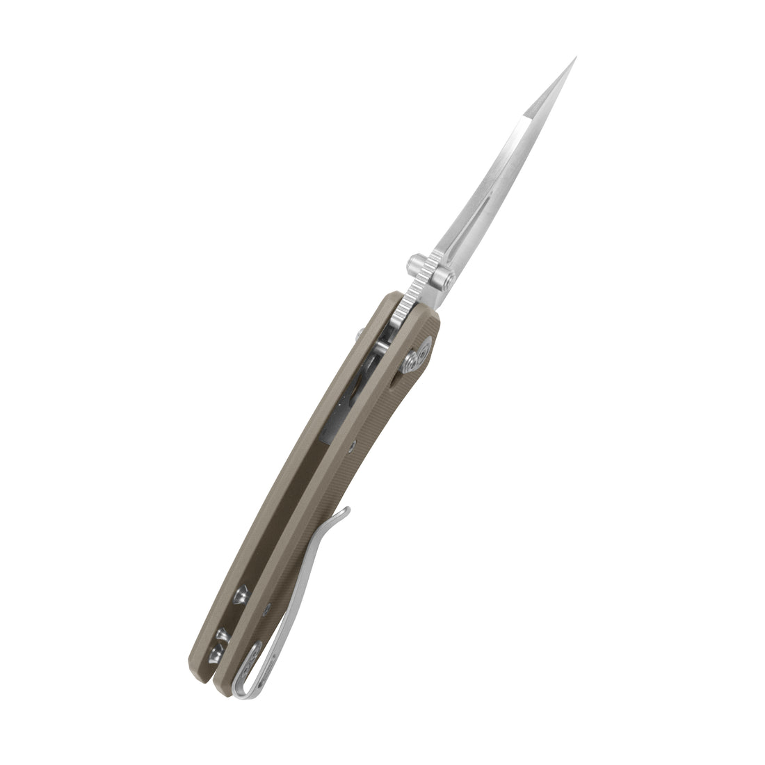 Kubey Caiman Crossbar Everyday Carry Folding Knife G10 Khaki Handle 3.1" Satin San Mai M2 KU421D