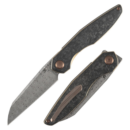 Kansept Halide | Liner Lock | Shred Carbon Fiber | 3.2" Damascus Blade | James Arnold Design | K1136A6