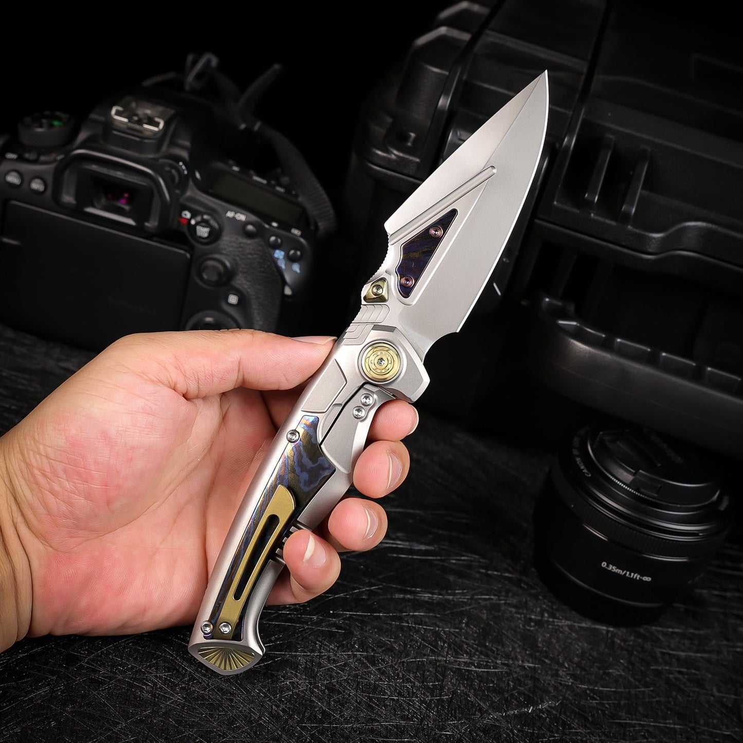 REMETTE RT-Scepter Innovative Button Frame Lock M390 Blade Timascus Handle Knife SCPT-A