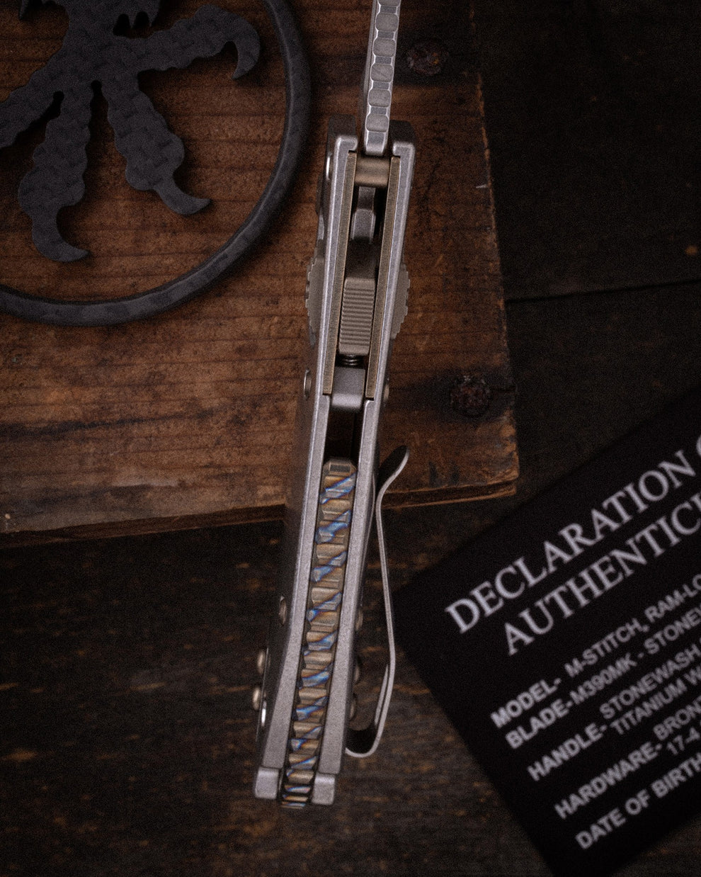 Microtech Gear M-Stitch® RAM-LOK® MARFIONE SELECT STONEWASH FINISH SLAB SIDE TITANIUM WITH FLAMED TITANIUM ACCENT BRONZED DOUBLE VAPOR BLAST STAINLESS (169MRL-10MS4)