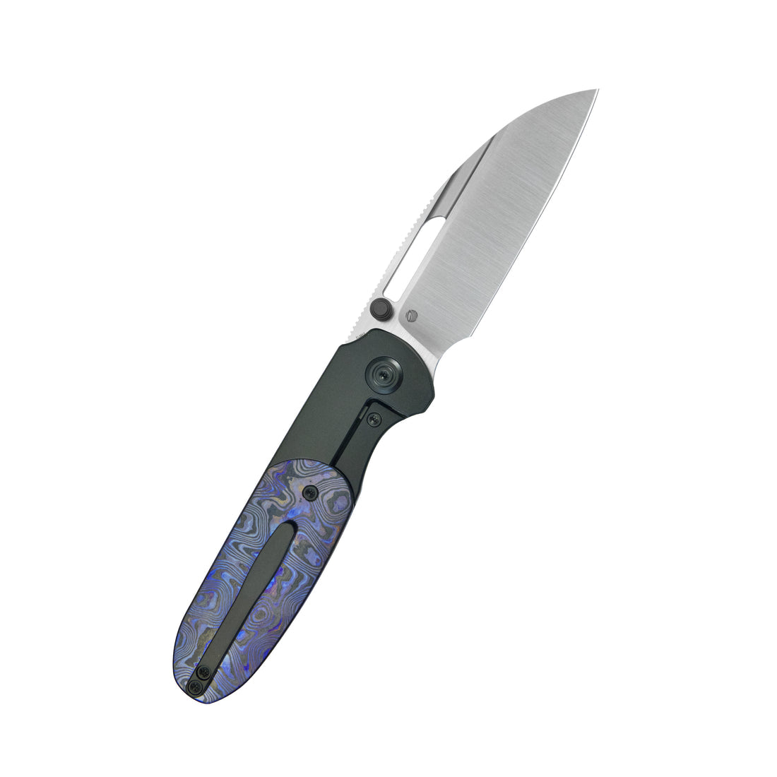 KB Icicle Pocket Folding Knife Frame Lock DLC Titanium with Zircuti Inlays 3.50" Belt Satin Elmax Blade KB432C