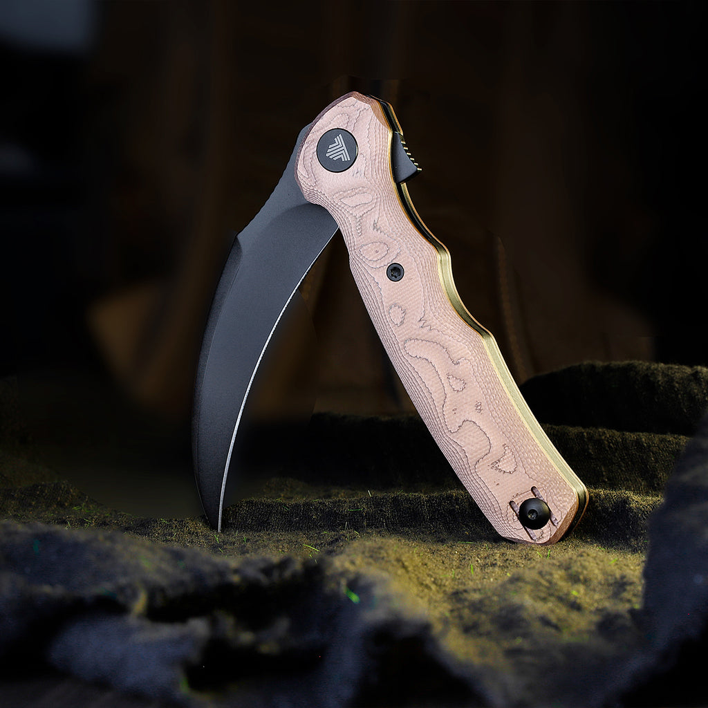 TRIVISA Lacerta-CU Liner Lock EDC Folding Pocket Knife 3.34'' 14C28N Steel Blade,Copper Foil Handle,Tiguass Design