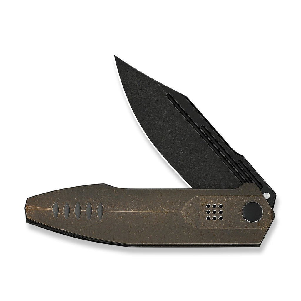 WEKNIFE Flight Line Flipper Knife Bronze Titanium Handle (3.81" Black Stonewashed Bohler M390 Blade) WE23089-2