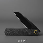 KIZER CUTLERY Feist 3 | CPM S90V + Stonewashed & Flat Brushed | Clip Point | Titanium & CamoCarbon Damtanium | KizerX™ 3499.3A2