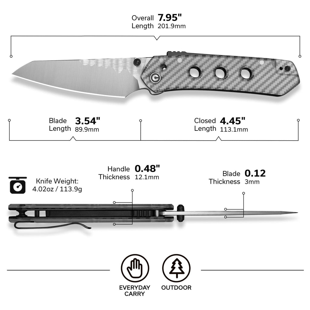 CIVIVI Vision FG Thumb Stud & Superlock Knife Polished Clear Lexan Handle (3.54" Satin Finished Nitro-V Blade With Rock-Grind Pattern) C22036-8