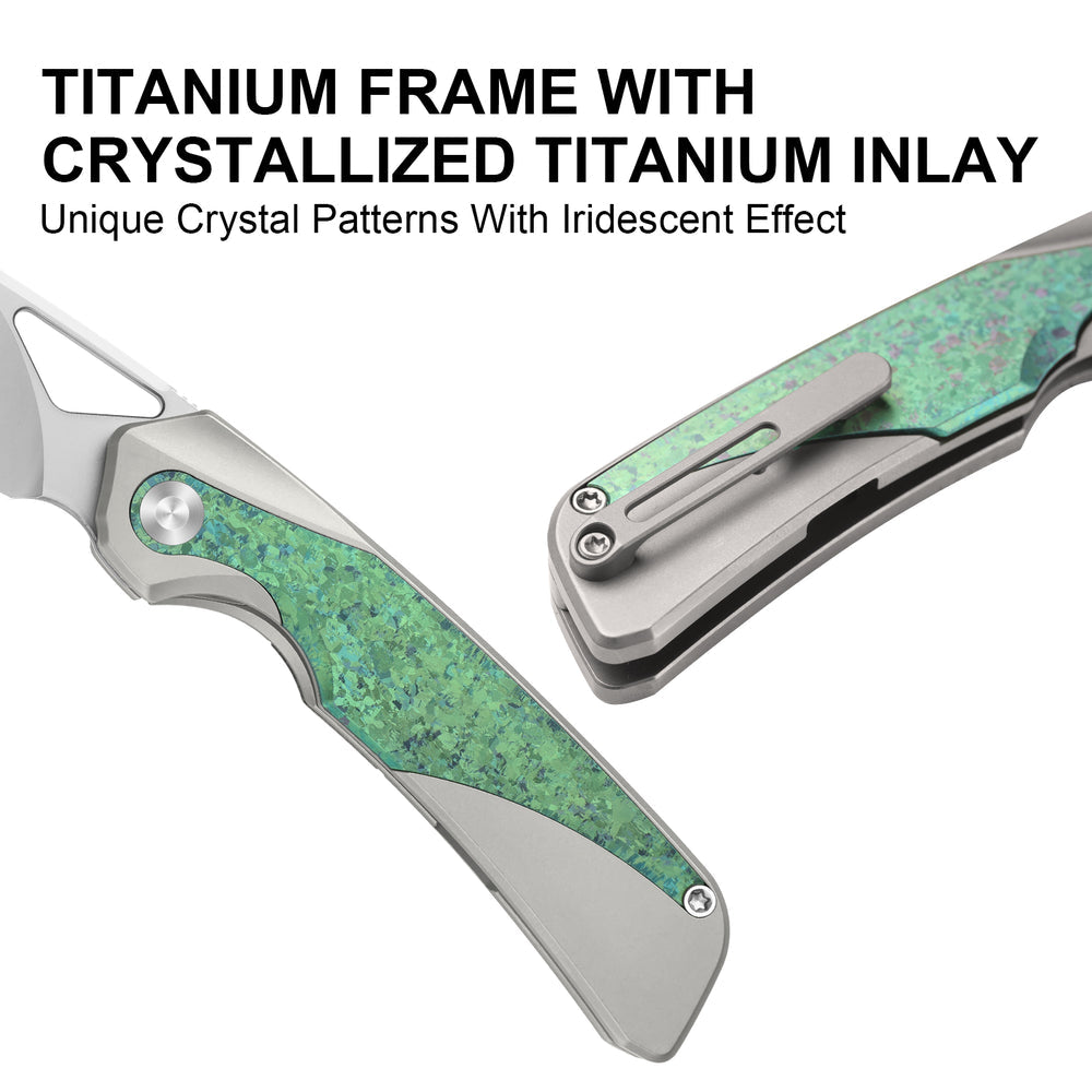 KIZER CUTLERY Topsail | M390 | Titanium & Crystallized Titanium | Front Flipper | Ki3735A4