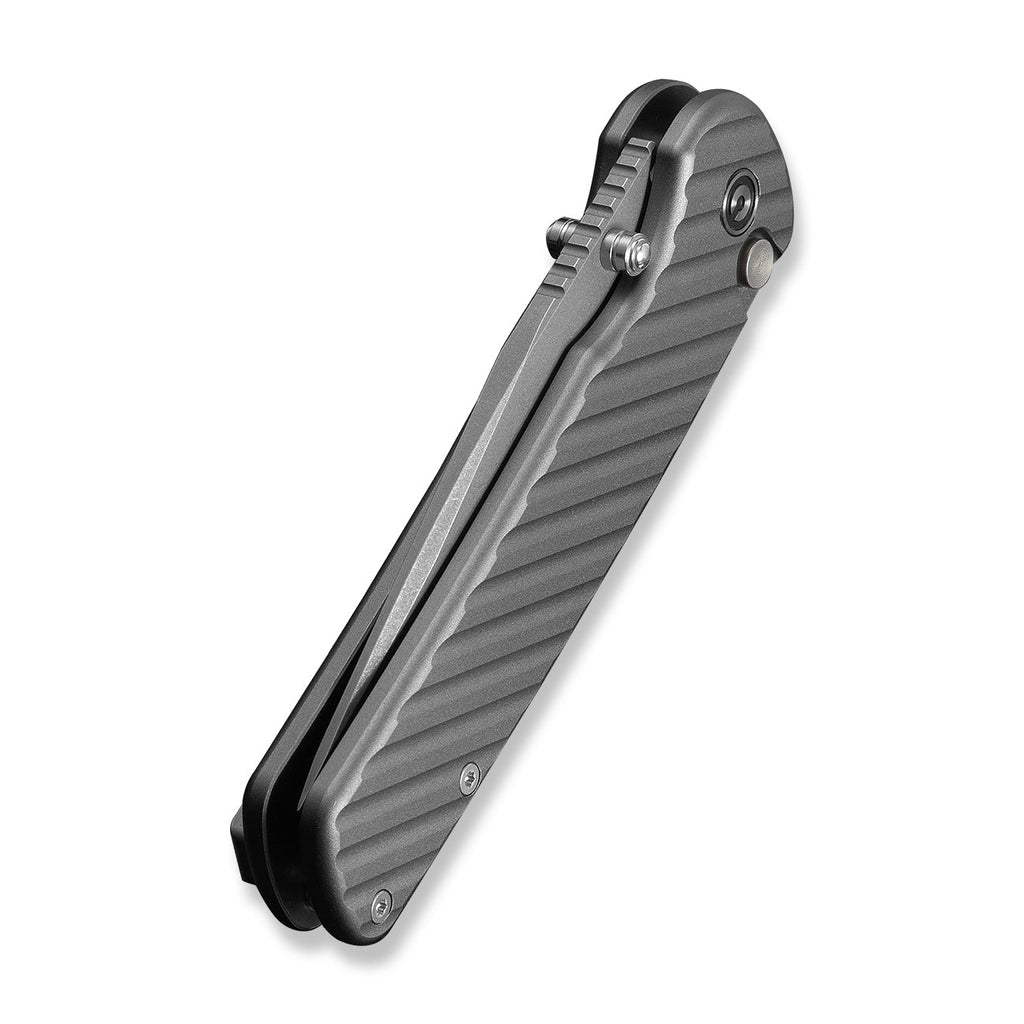 CIVIVI Iron Tide Flipper & Thumb Stud & Button Lock Knife Gray Aluminum Handle (3.24" Gray Stonewashed 14C28N Blade) C25011-3
