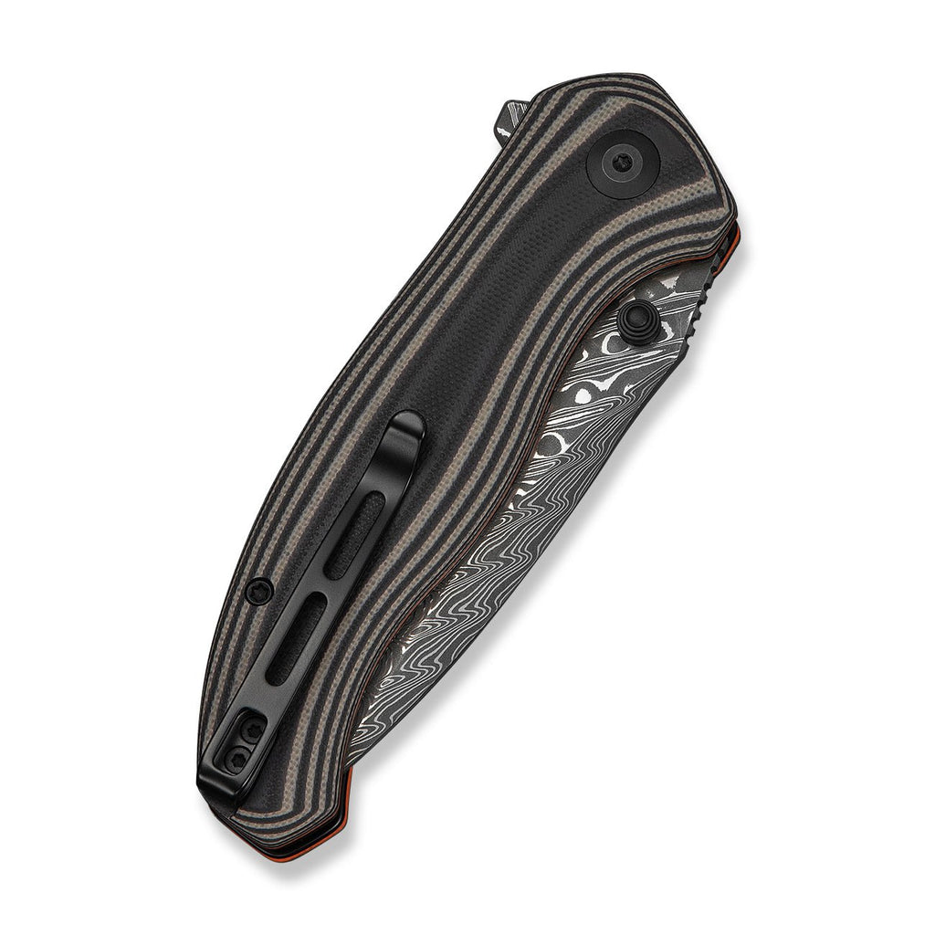 CIVIVI Vyrent Flipper & Thumb Stud Knife Black, Tan & Orange G10 Contoured Handle (3.48" Damascus Blade) C25037B-DS1