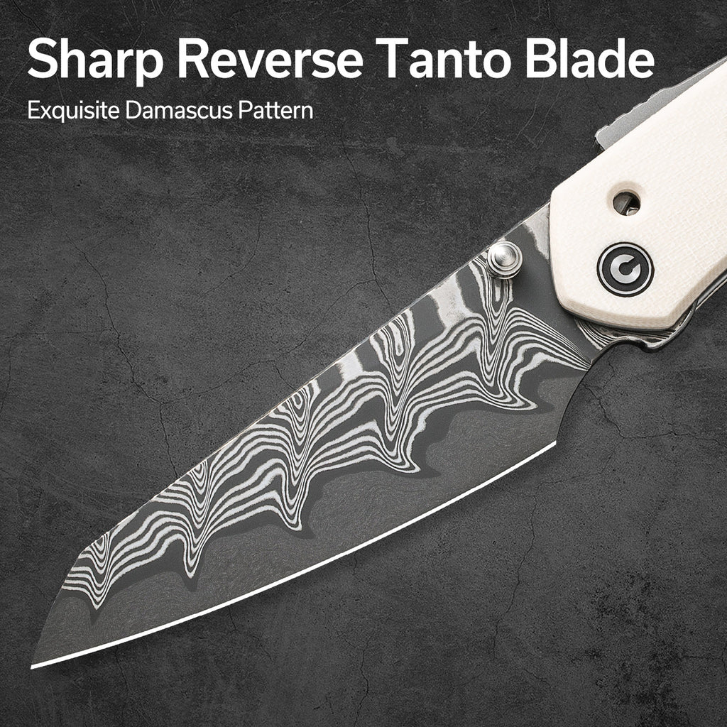 CIVIVI Vision FG Thumb Stud & Superlock Knife G10 Handle (3.54" Damascus Blade) C22036-DS1