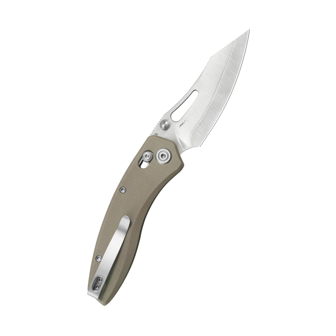 Kubey Caiman Crossbar Everyday Carry Folding Knife G10 Khaki Handle 3.1" Satin San Mai M2 KU421D