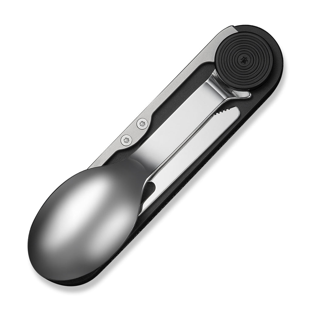 CIVIVI Partake 4-In-1 Multi-Tool Black Aluminum Handle Stainless Steel Knife, Fork, Spoon & Can Opener C24032C-1, With A Waxed Canvas Pouch