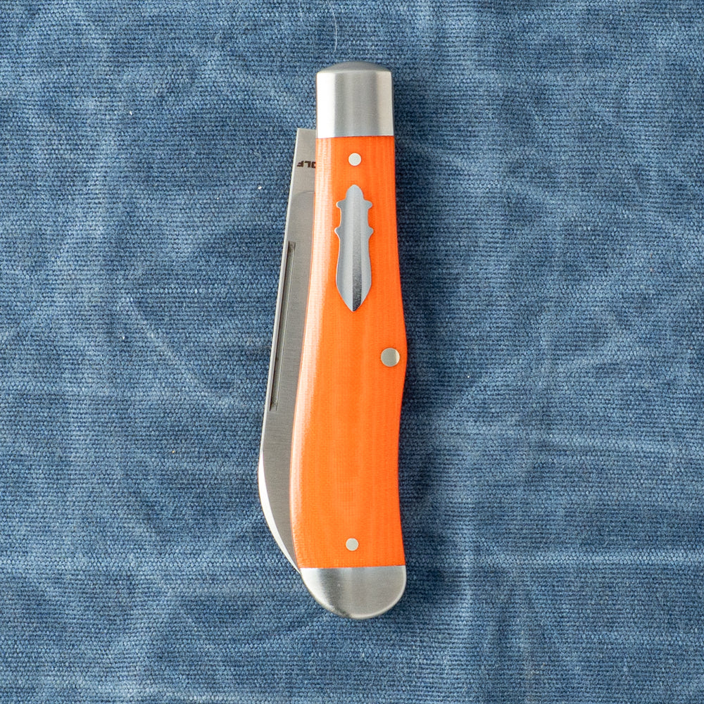 JACK WOLF KNIVES EUREKA - VIBE BENGAL ORANGE LINEN MICARTA