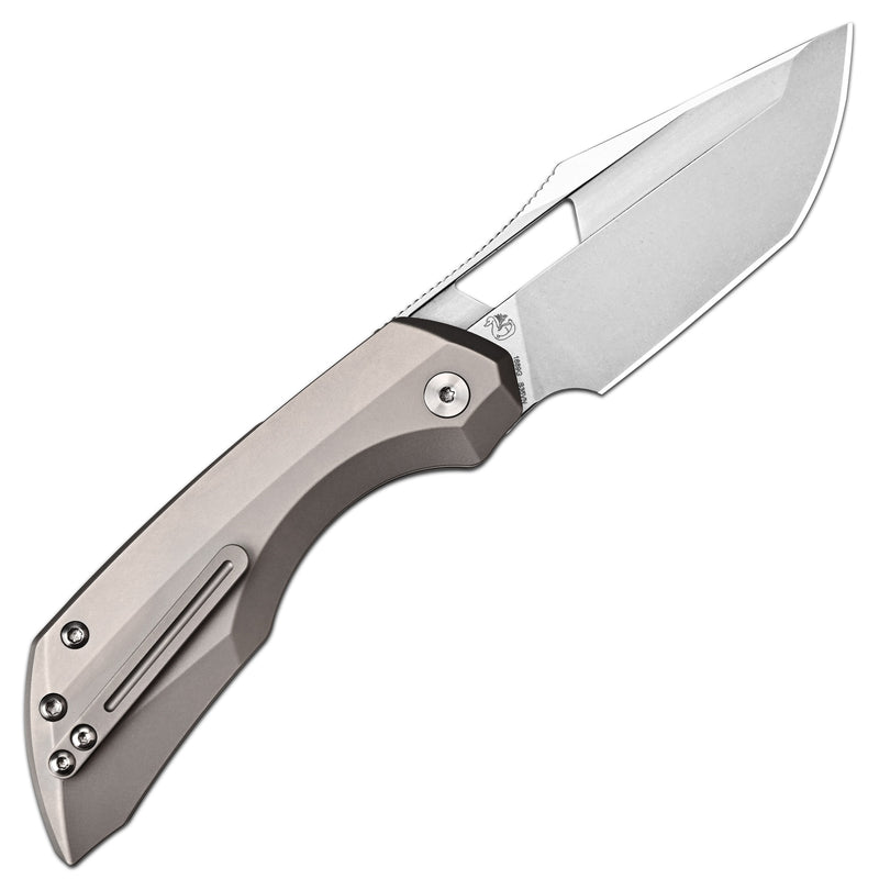 ArtisanCutlery Mousebird Thumb Hole Top Liner Lock EDC Knife Titanium Handle Titanium Clip(3'' S35VN Stone Wash Blade ) 1889G-GY