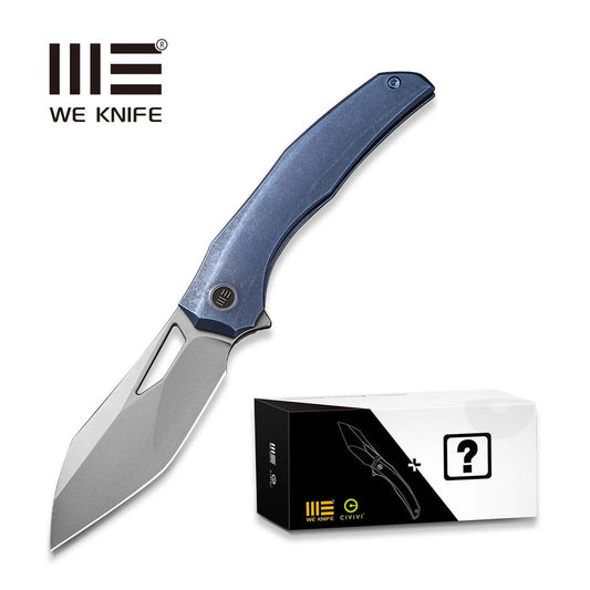 WEKNIFE Ignio Mystery Box Blue Titanium Handle (3.3" Stonewashed CPM 20CV Blade) WE22042B-3 MB, With One Free Mystery WE Or CIVIVI Model