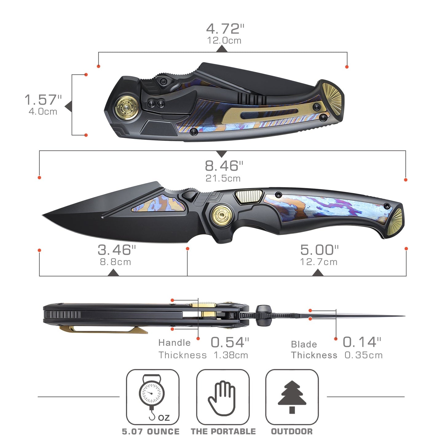 REMETTE RT-Scepter Innovative Button Frame Lock M390 Blade Timascus Handle Knife SCPT-B