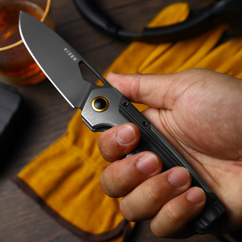 KIZER CUTLERY Serpentine | Elmax | Titanium & Micarta | Matte DLC Ultra