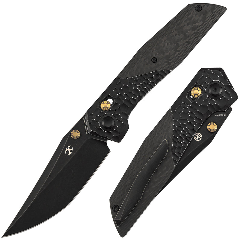 KANSEPT KNIVES Deadite | Crossbar Lock | Blackwash Aluminum (rock texture) with Twill Carbon Fiber Scales | 3.52" 154CM Blade | Tuffknives Design | T1081V4