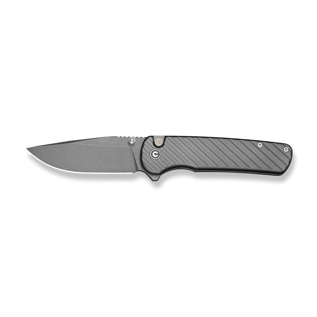 CIVIVI Iron Tide Flipper & Thumb Stud & Button Lock Knife Gray Aluminum Handle (3.24" Gray Stonewashed 14C28N Blade) C25011-3
