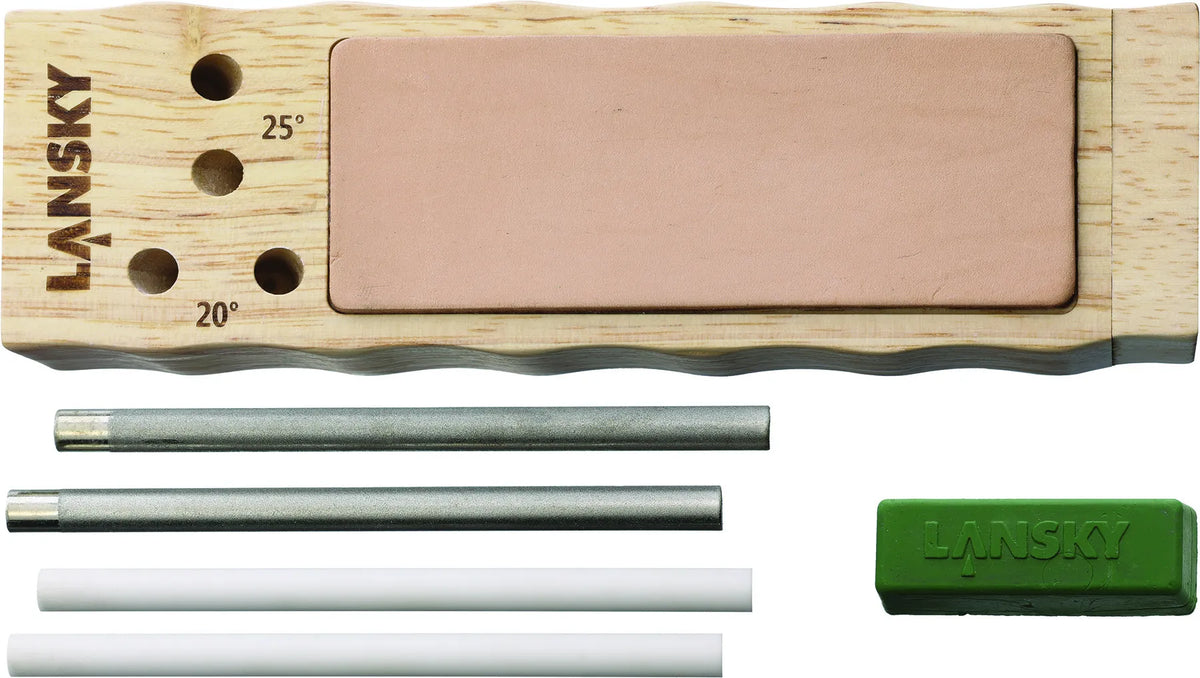 LANSKY 4-Rod Diamond/Ceramic TurnBox Crock Stick® Knife Sharpener with Leather Strop