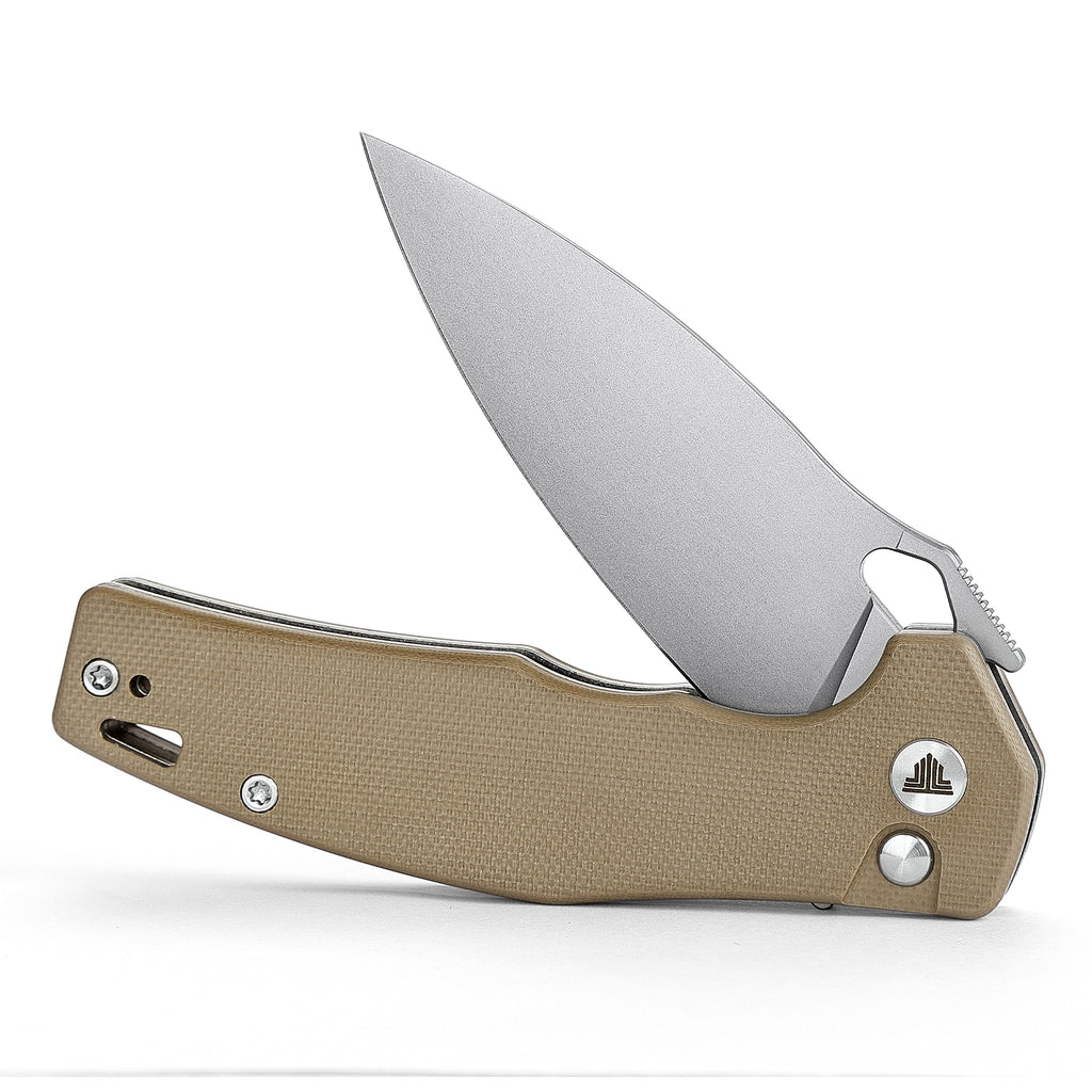 TRIVISA Corvus-03N,Button Lock Pocket Folding Knfe,3.16'' 14C28N Steel blade,G10 Handle,Hydra Design