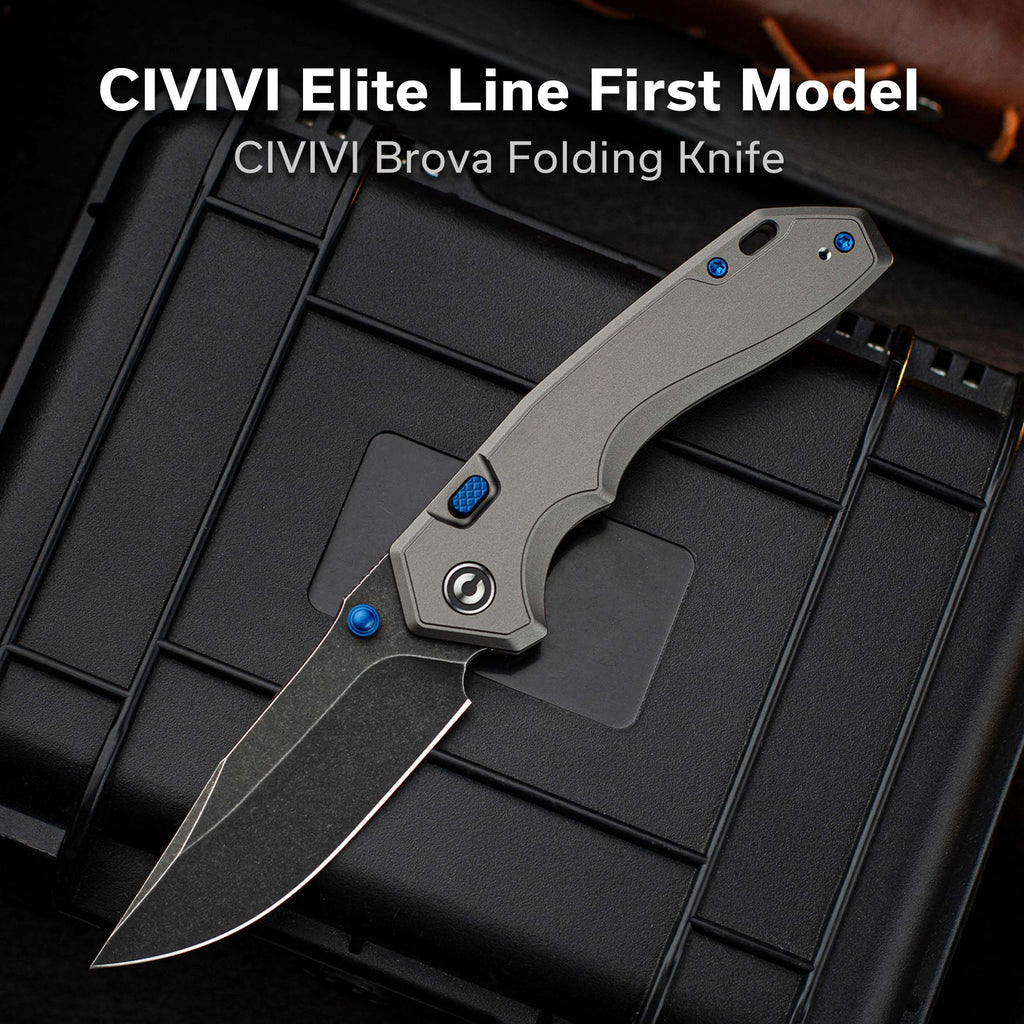 CIVIVI ELITE Brova Thumb Stud & Top Liner Lock Knife Gray Aluminum Handle (3.41" Black Stonewashed CPM S35VN Blade) CE25093-1